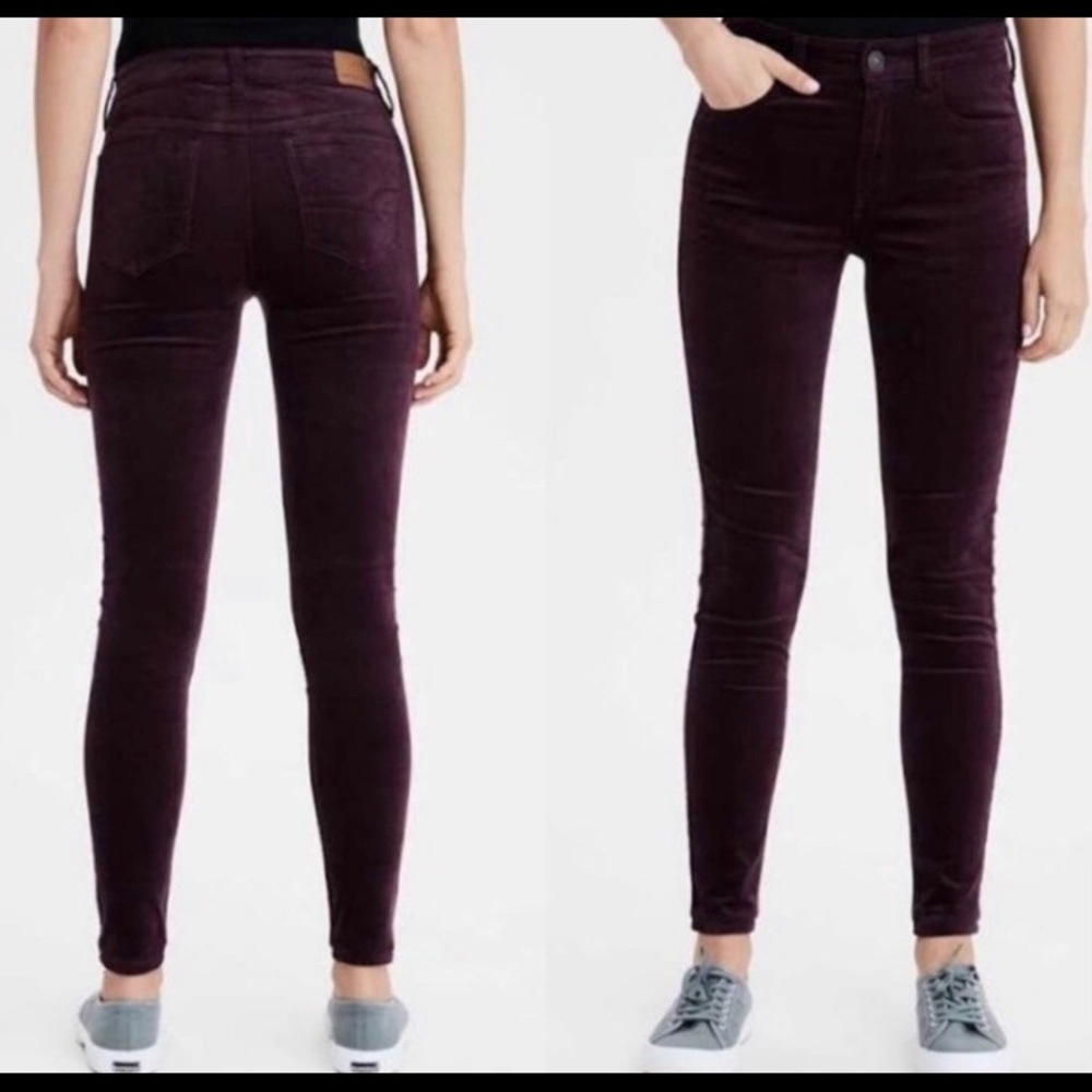 AE American Eagle High Waisted Purple Velvet Jeggings Size 4